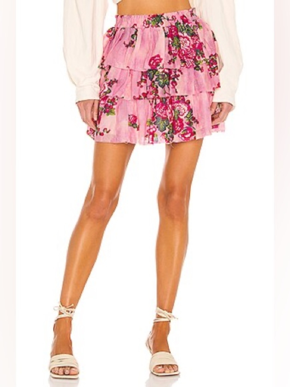 🌸 LoveShackFancy Brynlee Tiered Floral Skirt Pink Desert NWT Medium Silk Cotton